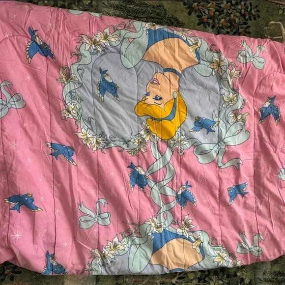 HTF Vintage Disney Pink Cinderella Reversible Twin Comforter - Picture 4 of 9
